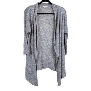 Eileen Fisher Gray Open Front Knit Linen 3/4 Sleeve Cardigan Sweater Size Medium